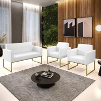 Sofá Namoradeira Com 2 Poltronas Base Industrial Dourado Marisa Corano Branco D03 - D'rossi - 7