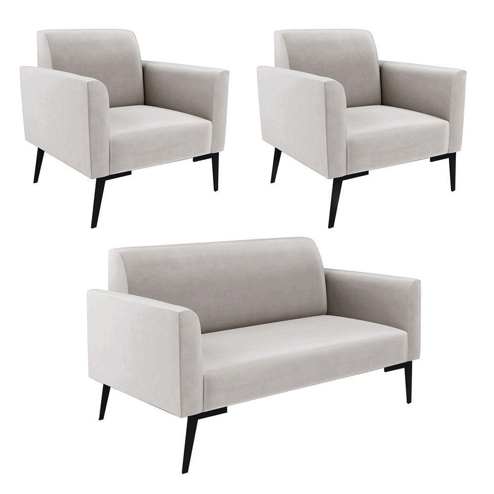 Sofá Namoradeira Com 2 Poltronas Pés Villach Marisa Veludo Cinza D03 - D'rossi - 1