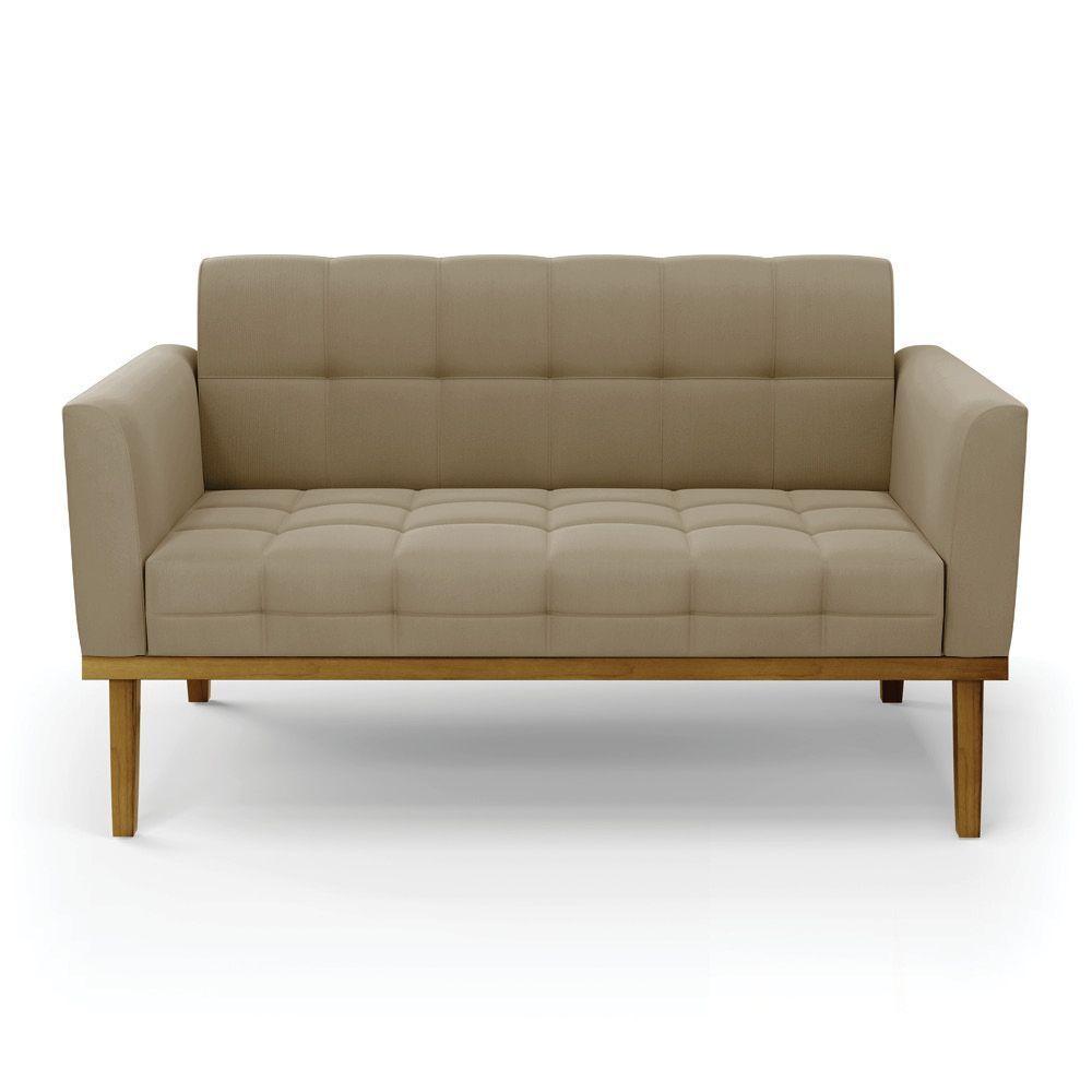 Sofá Namoradeira 2 Lugares Base De Madeira Castanho Elisa Suede D03 - Drossi Cor Marrom Rato - 5