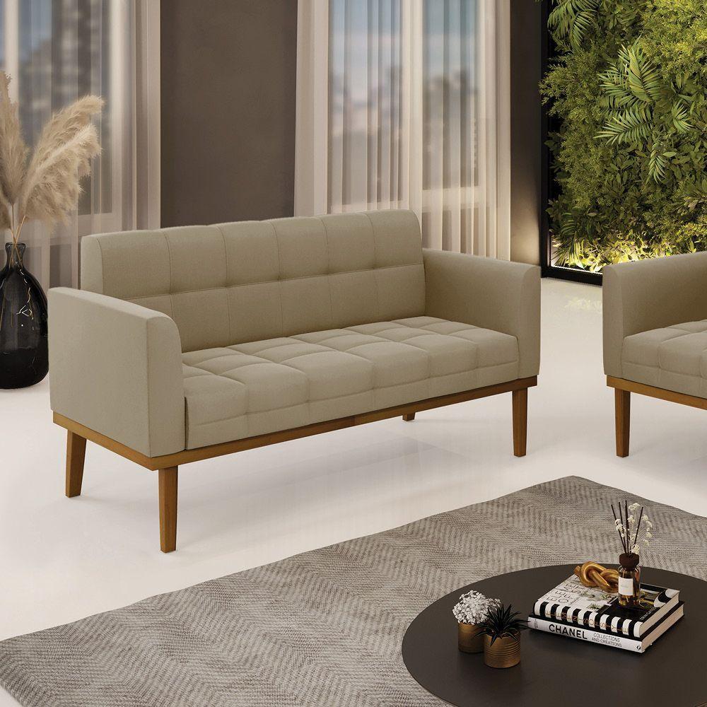 Sofá Namoradeira 2 Lugares Base De Madeira Castanho Elisa Suede D03 - Drossi Cor Marrom Rato - 6