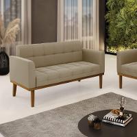 Sofá Namoradeira 2 Lugares Base De Madeira Castanho Elisa Suede D03 - Drossi Cor Marrom Rato - 6