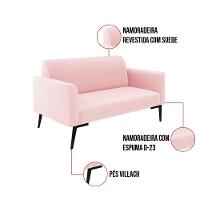 Sofá Namoradeira Com Poltrona Pés Villach Marisa Suede Rosa Bebê D03 - D'rossi