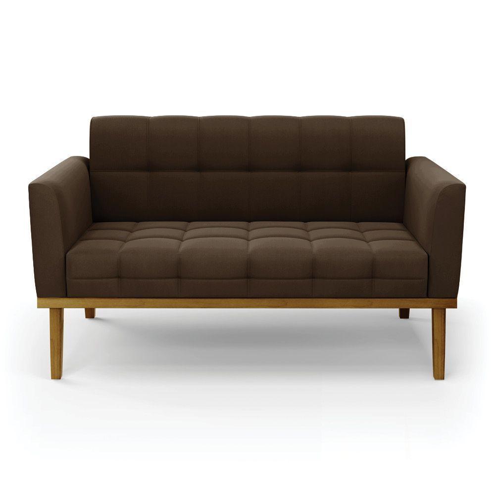 Sofá Namoradeira 2 Lugares Base De Madeira Castanho Elisa Suede D03 - Drossi Cor Marrom - 5