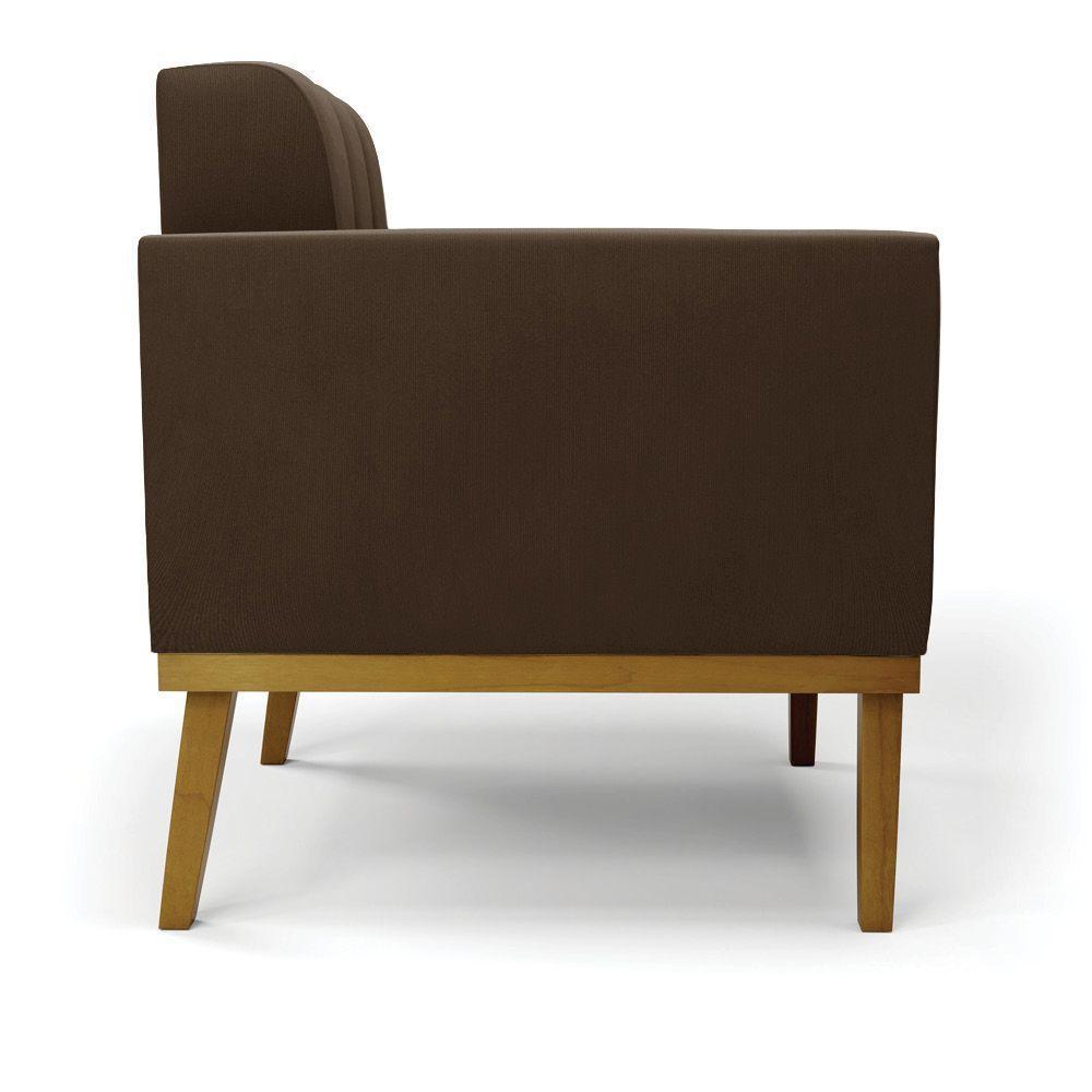 Sofá Namoradeira 2 Lugares Base De Madeira Castanho Elisa Suede D03 - Drossi Cor Marrom - 7