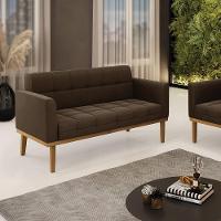 Sofá Namoradeira 2 Lugares Base De Madeira Castanho Elisa Suede D03 - Drossi Cor Marrom - 6