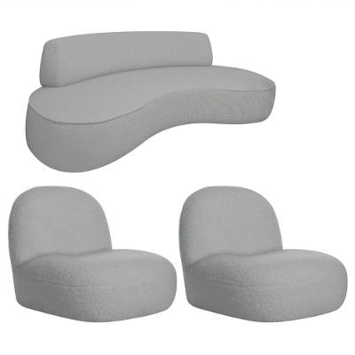 Sofá Curvo 180cm 3 Lugares E 2 Poltrona Amsterdã Bouclé - Amarena Móveis Cor Cinza