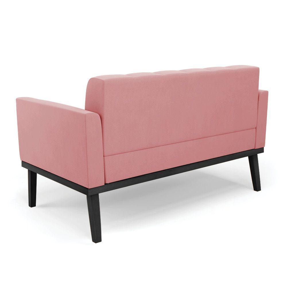 Sofá Namoradeira E Poltrona Base De Madeira Preto Elisa Suede D03 - D'rossi Cor Rose - 4