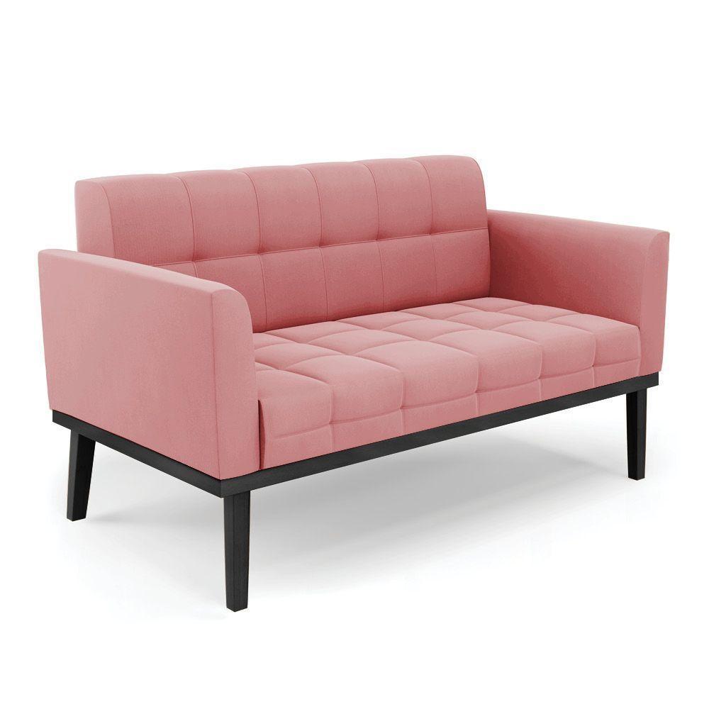 Sofá Namoradeira E Poltrona Base De Madeira Preto Elisa Suede D03 - D'rossi Cor Rose - 6