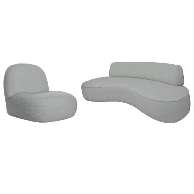Sofá Curvo 200cm 3 Lugares E 1 Poltrona Amsterdã Bouclé - Amarena Móveis Cor Cinza