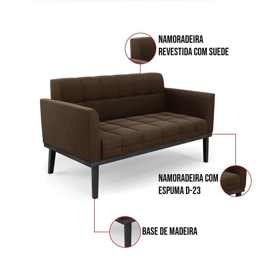 Sofá Namoradeira 2 Lugares Base De Madeira Preto Elisa Suede Marrom D03 - D'rossi - 2