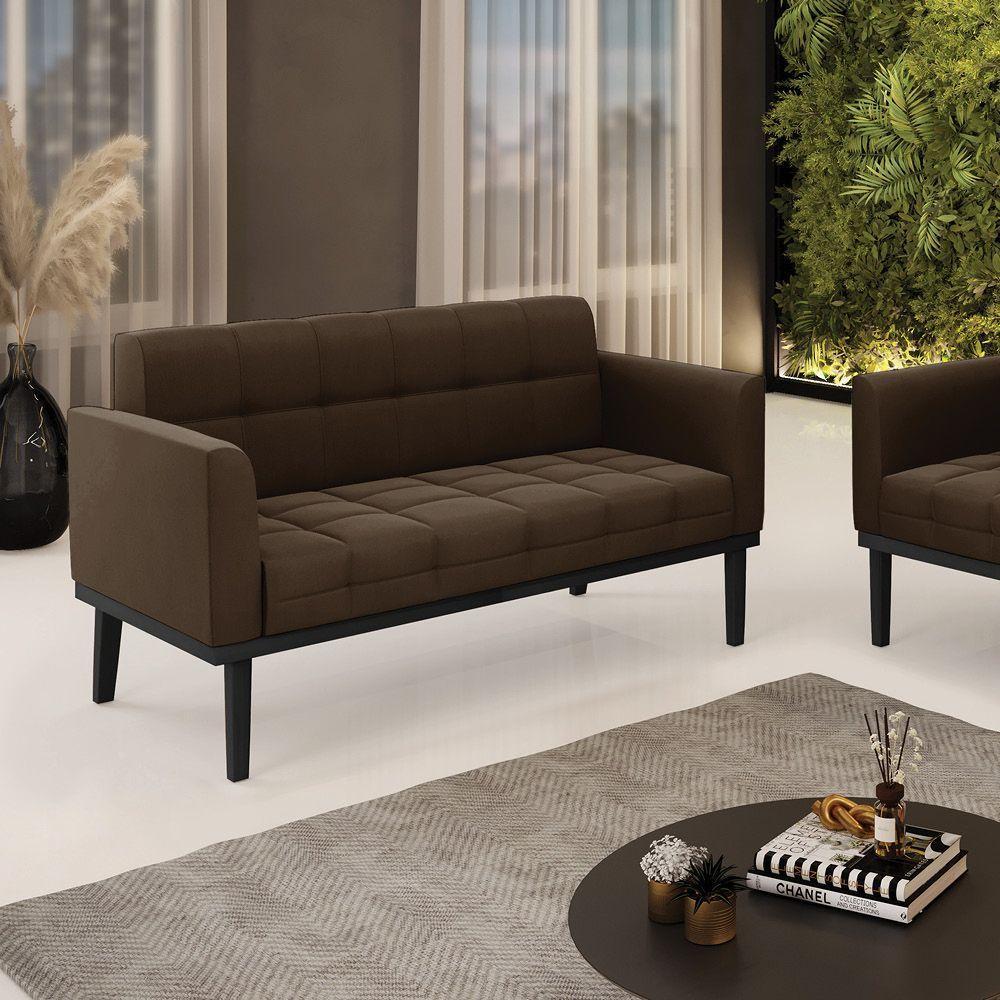 Sofá Namoradeira 2 Lugares Base De Madeira Preto Elisa Suede Marrom D03 - D'rossi - 6