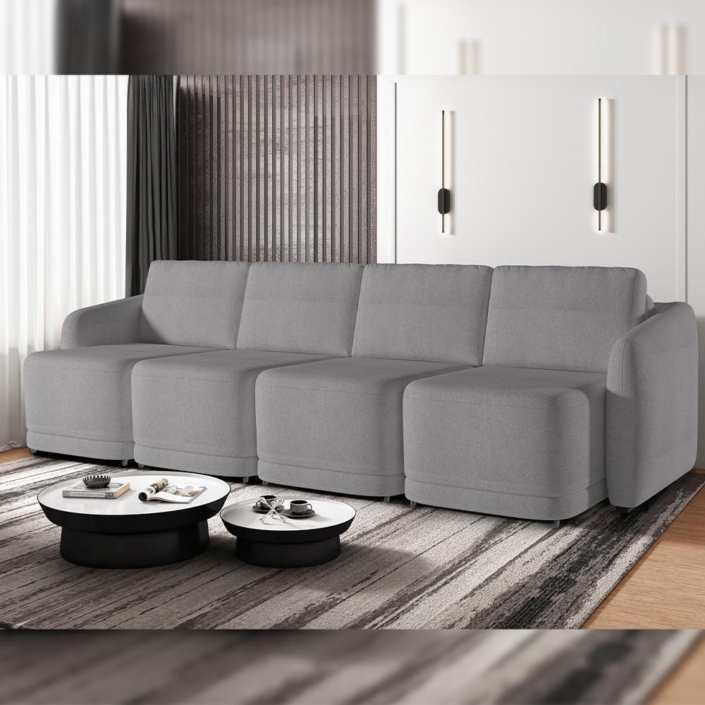 Sofá Cama Para Sala De Estar 4 Lugares 396cm Montserrat K01 Bouclê Cinza - Lyam Decor - 7