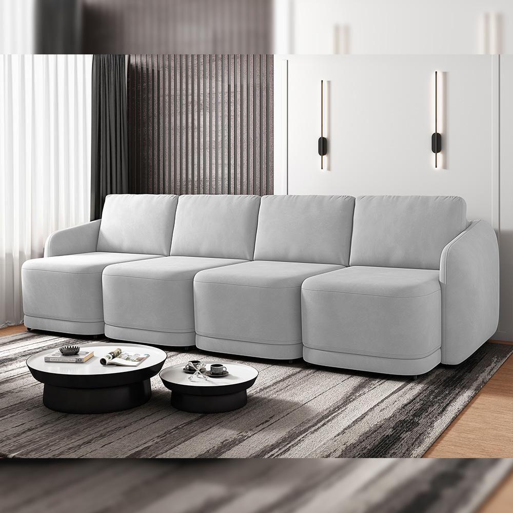 Sofá Cama Para Sala De Estar 4 Lugares 316cm Montserrat K01 Veludo Cinza - Lyam Decor - 6