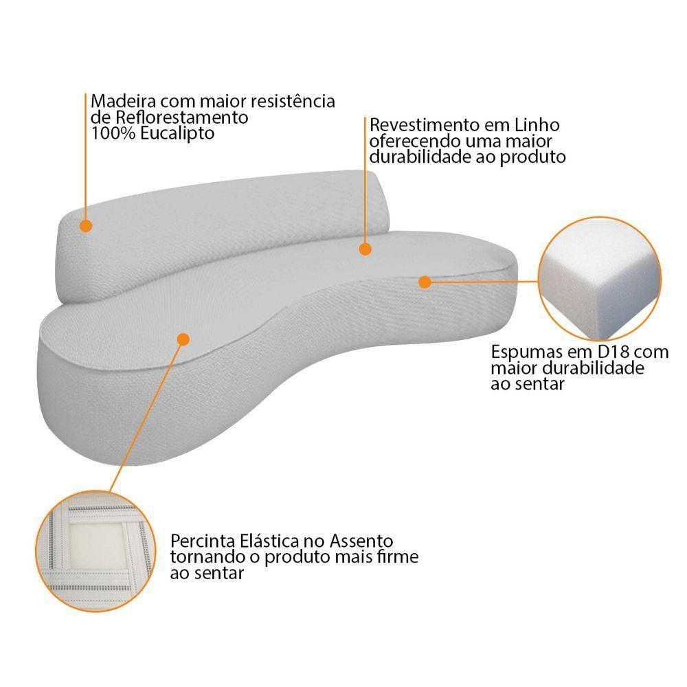 Sofá Curvo 2 Lugares Amsterdã 140cm Linho - Amarena Móveis Cor Cinza Claro - 2