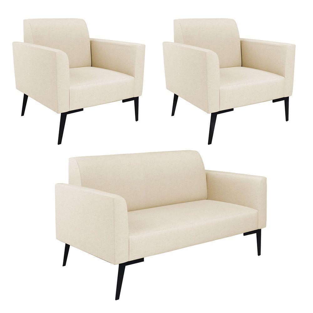 Sofá Namoradeira Com 2 Poltronas Pés Villach Marisa Linho Bege A19 D03 - D'rossi - 1