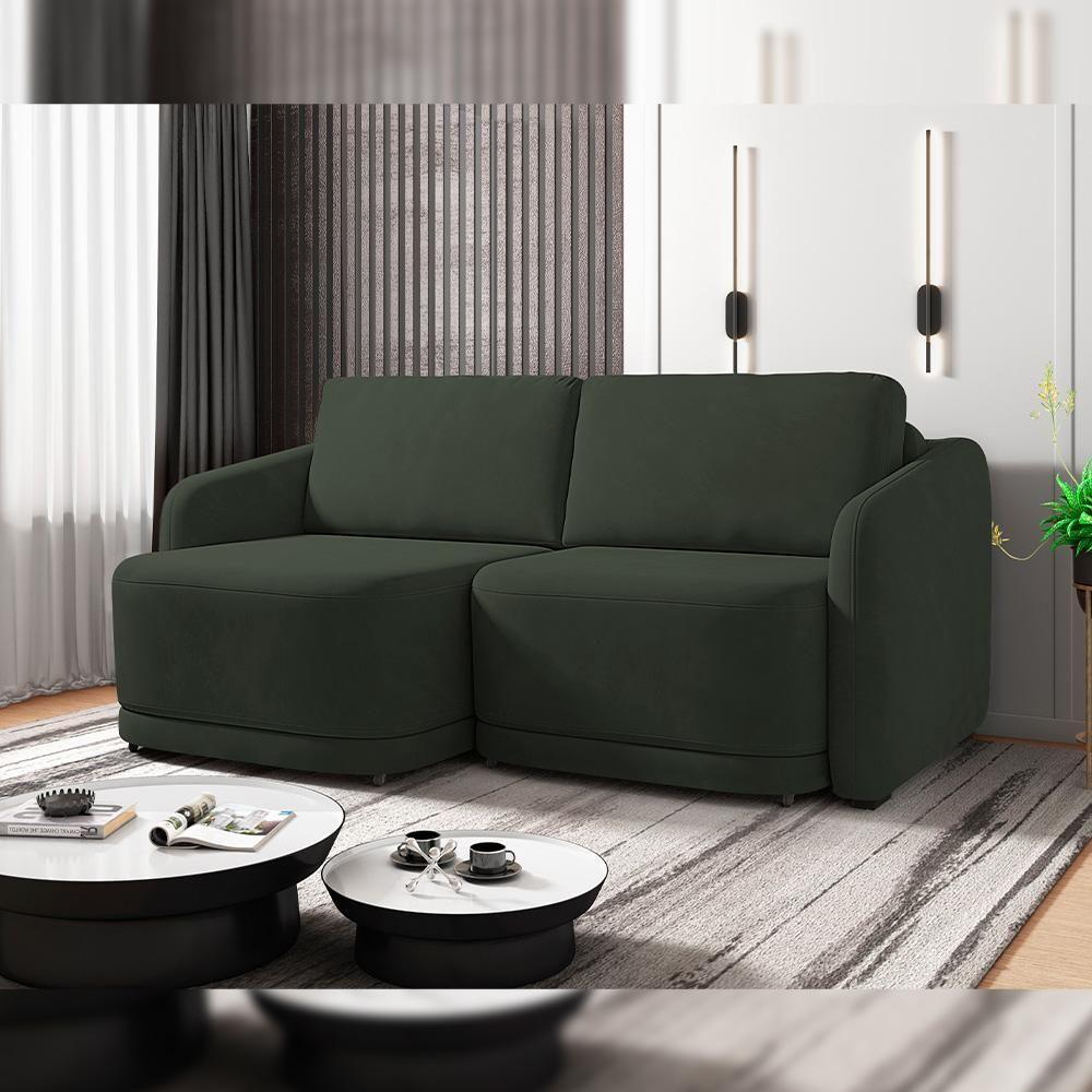 Sofá Cama Para Sala De Estar 3 Lugares 236cm Montserrat K01 Veludo Verde - Lyam Decor - 7