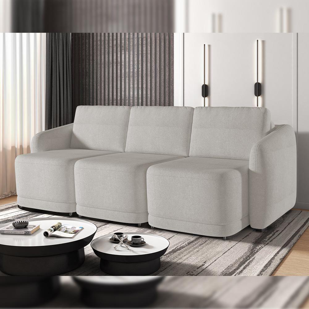 Sofá Cama Para Sala De Estar 3 Lugares 306cm Montserrat K01 Bouclê Creme - Lyam Decor - 7