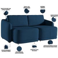 Sofá Cama Para Sala De Estar 2 Lugares 196cm Montserrat K01 Veludo Azul Marinho - Lyam Decor - 8