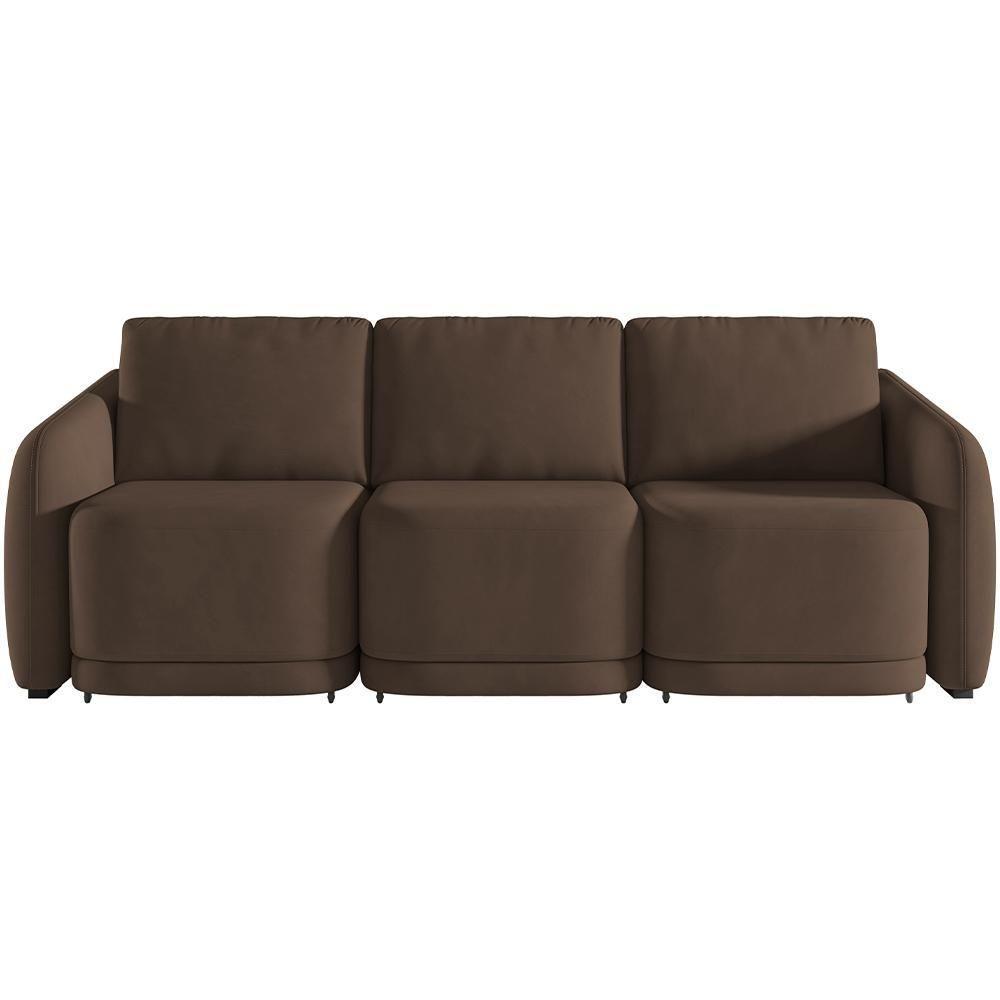 Sofá Cama Para Sala De Estar 4 Lugares 336cm Montserrat K01 Veludo Marrom - Lyam Decor - 6