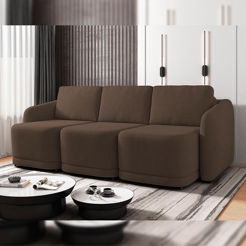 Sofá Cama Para Sala De Estar 4 Lugares 336cm Montserrat K01 Veludo Marrom - Lyam Decor - 7
