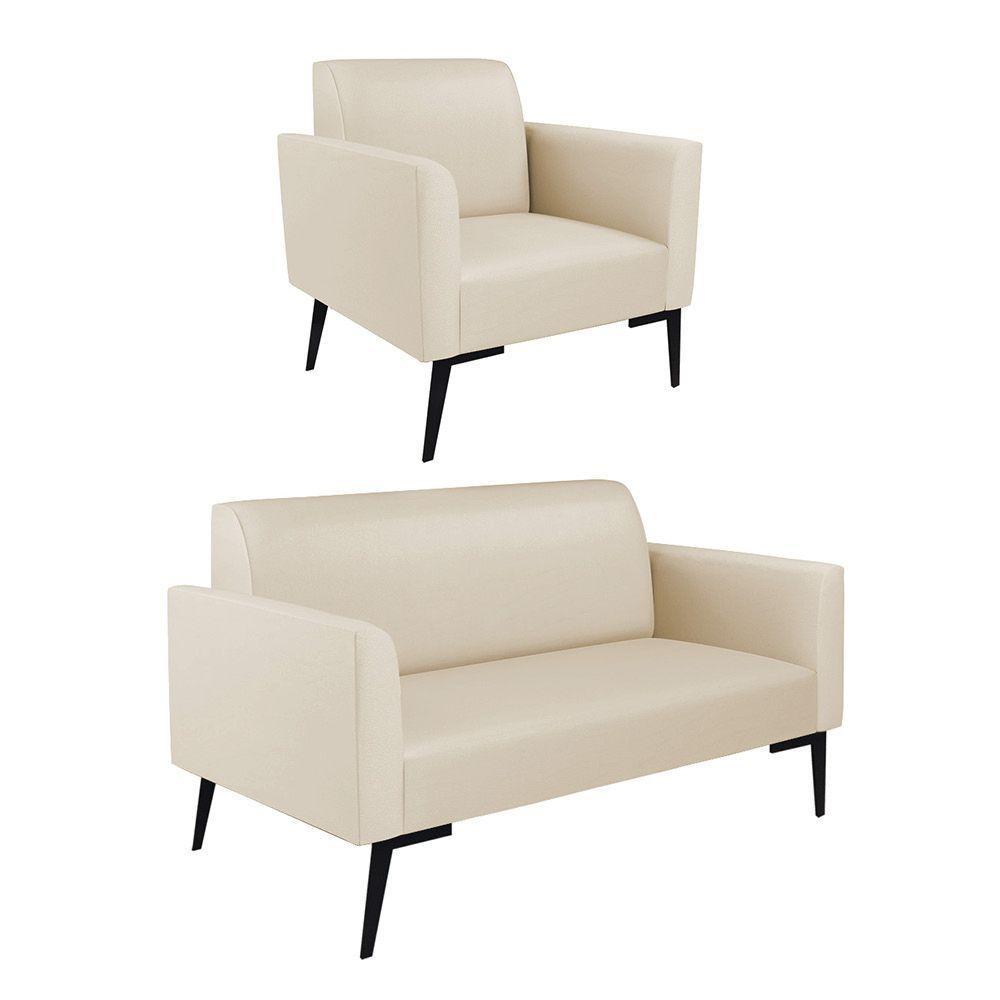 Sofá Namoradeira Com Poltrona Pés Villach Marisa Corino Bege D03 - D'rossi - 1