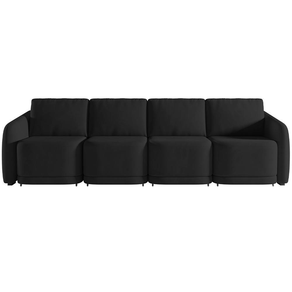 Sofá Cama Para Sala De Estar 4 Lugares 356cm Montserrat K01 Veludo Preto - Lyam Decor - 6