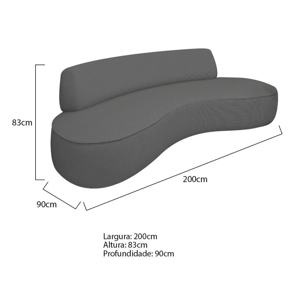 Sofá Curvo 3 Lugares Amsterdã 200cm Linho - Amarena Móveis Cor Cinza Escuro - 4