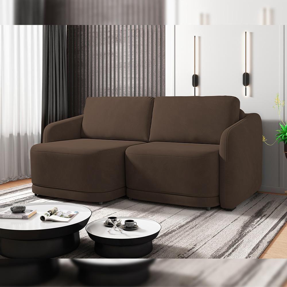 Sofá Cama Para Sala De Estar 2 Lugares 216cm Montserrat K01 Veludo Marrom - Lyam Decor - 7