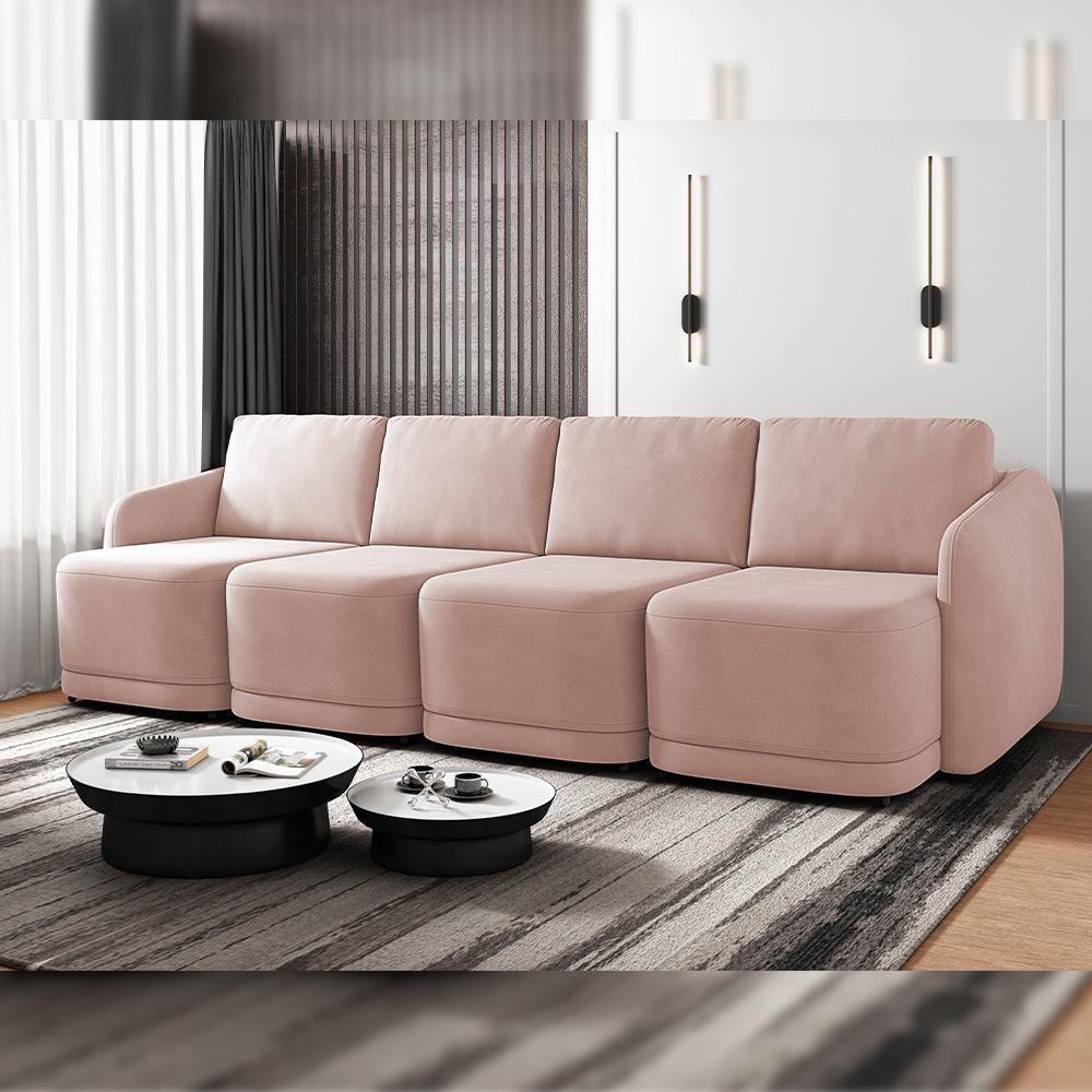 Sofá Cama Para Sala De Estar 4 Lugares 396cm Montserrat K01 Veludo Rosê - Lyam Decor - 7