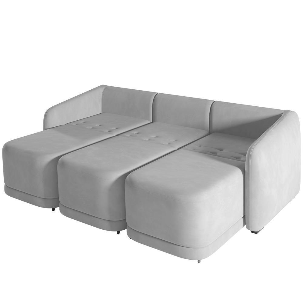 Sofá Cama Para Sala De Estar 3 Lugares 306cm Montserrat K01 Veludo Cinza - Lyam Decor - 3