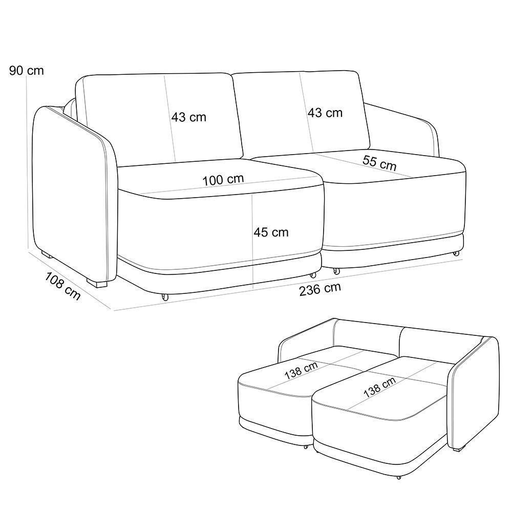 Sofá Cama Para Sala De Estar 3 Lugares 236cm Montserrat K01 Veludo Rosê - Lyam Decor - 4
