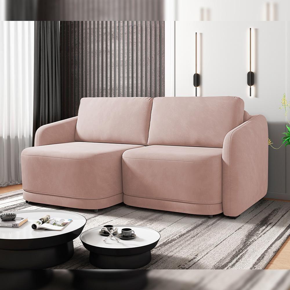 Sofá Cama Para Sala De Estar 3 Lugares 236cm Montserrat K01 Veludo Rosê - Lyam Decor - 7
