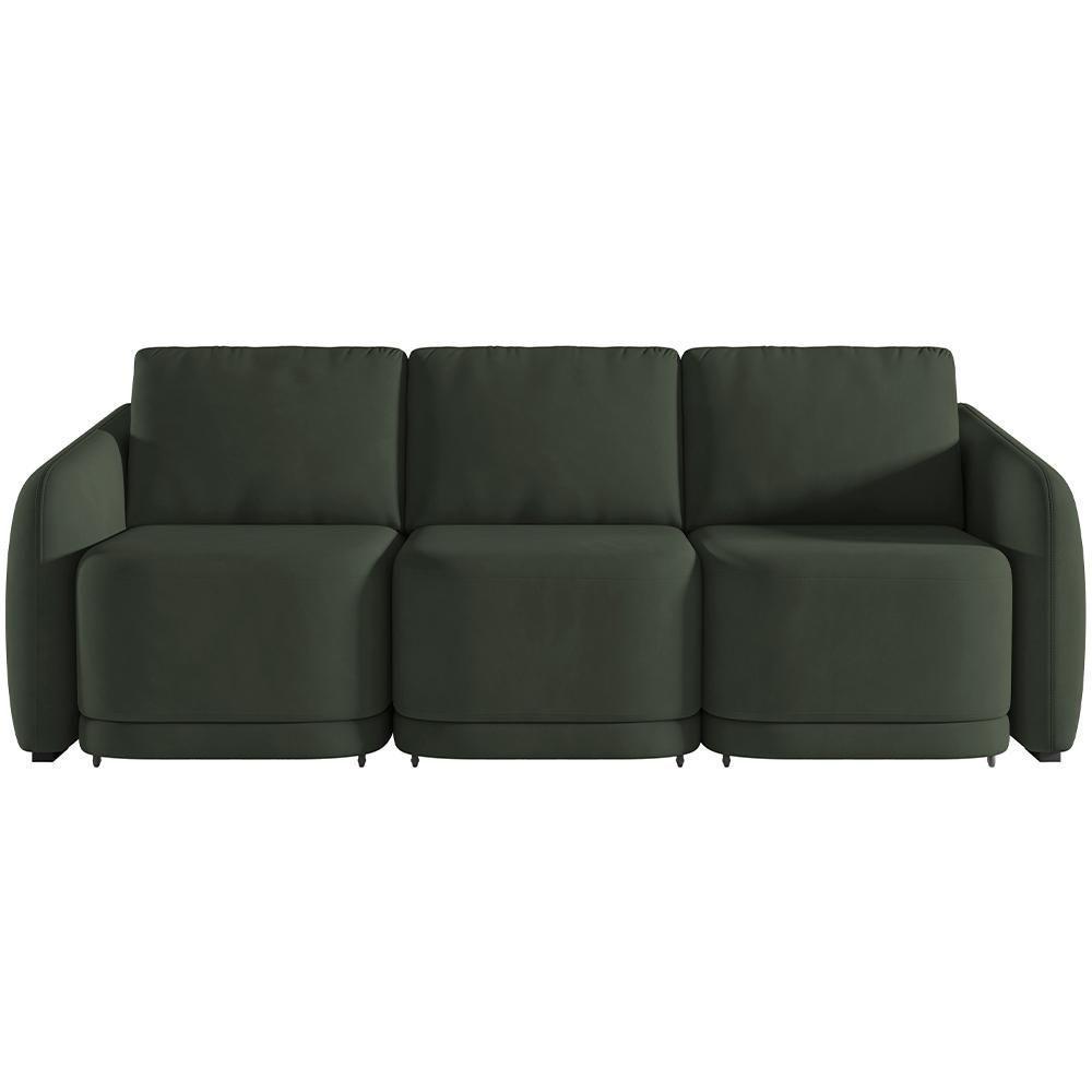 Sofá Cama Para Sala De Estar 3 Lugares 246cm Montserrat K01 Veludo Verde - Lyam Decor - 6