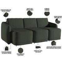 Sofá Cama Para Sala De Estar 3 Lugares 246cm Montserrat K01 Veludo Verde - Lyam Decor - 8