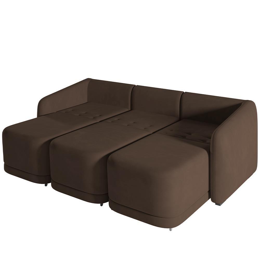 Sofá Cama Para Sala De Estar 3 Lugares 276cm Montserrat K01 Veludo Marrom - Lyam Decor - 3