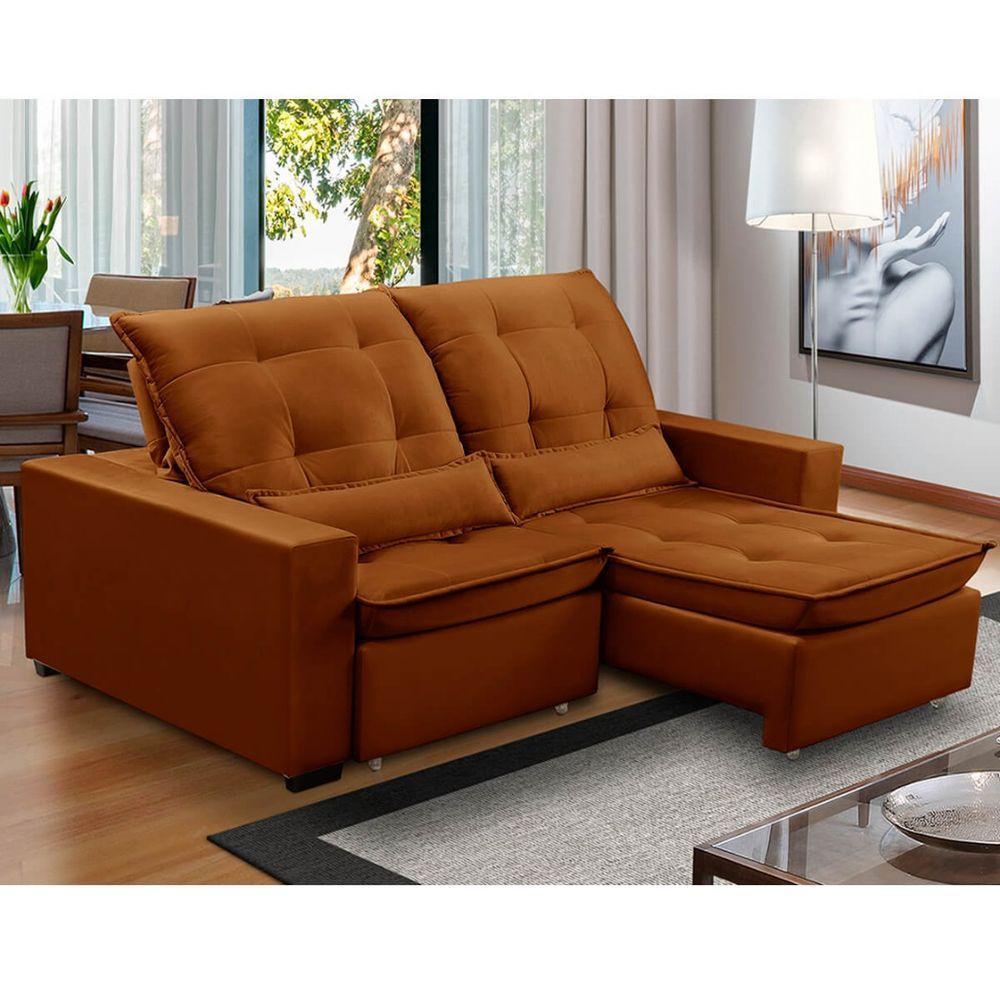 Sofa Retratil Reclinavel 2 Lugares 2,00m Atlantis Veludo Laranjado Lansofbr - 1
