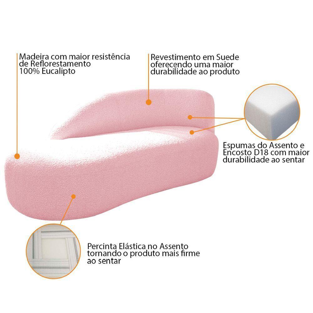 Divã Recamier Curvo Luna 140cm Lado Esquerdo Suede - Amarena Móveis Cor Rosa Bebê - 6