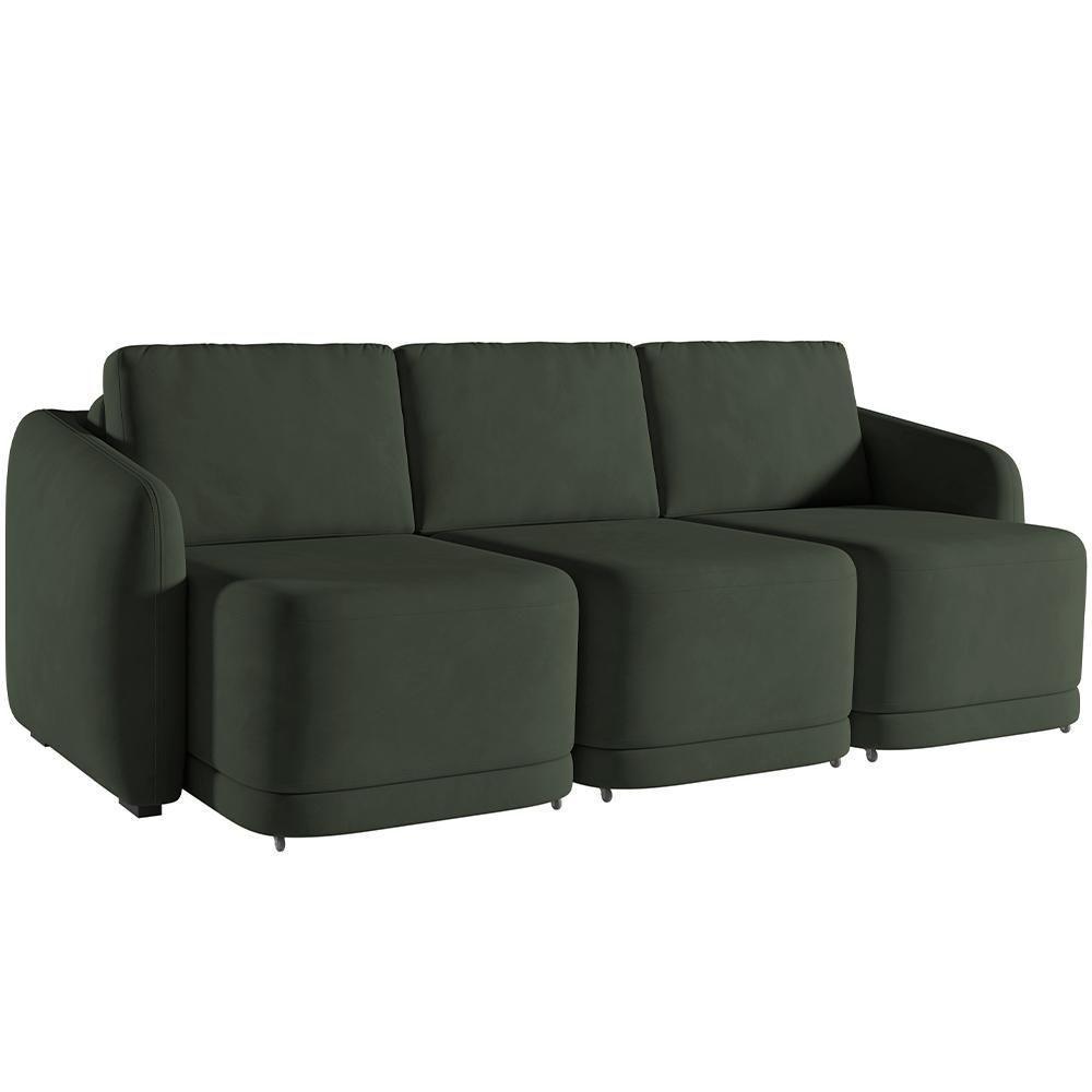 Sofá Cama Para Sala De Estar 3 Lugares 306cm Montserrat K01 Veludo Verde - Lyam Decor - 1