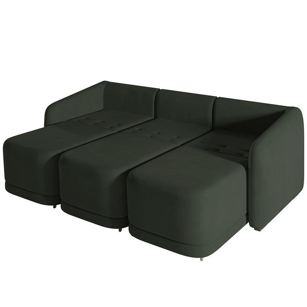 Sofá Cama Para Sala De Estar 3 Lugares 306cm Montserrat K01 Veludo Verde - Lyam Decor - 3