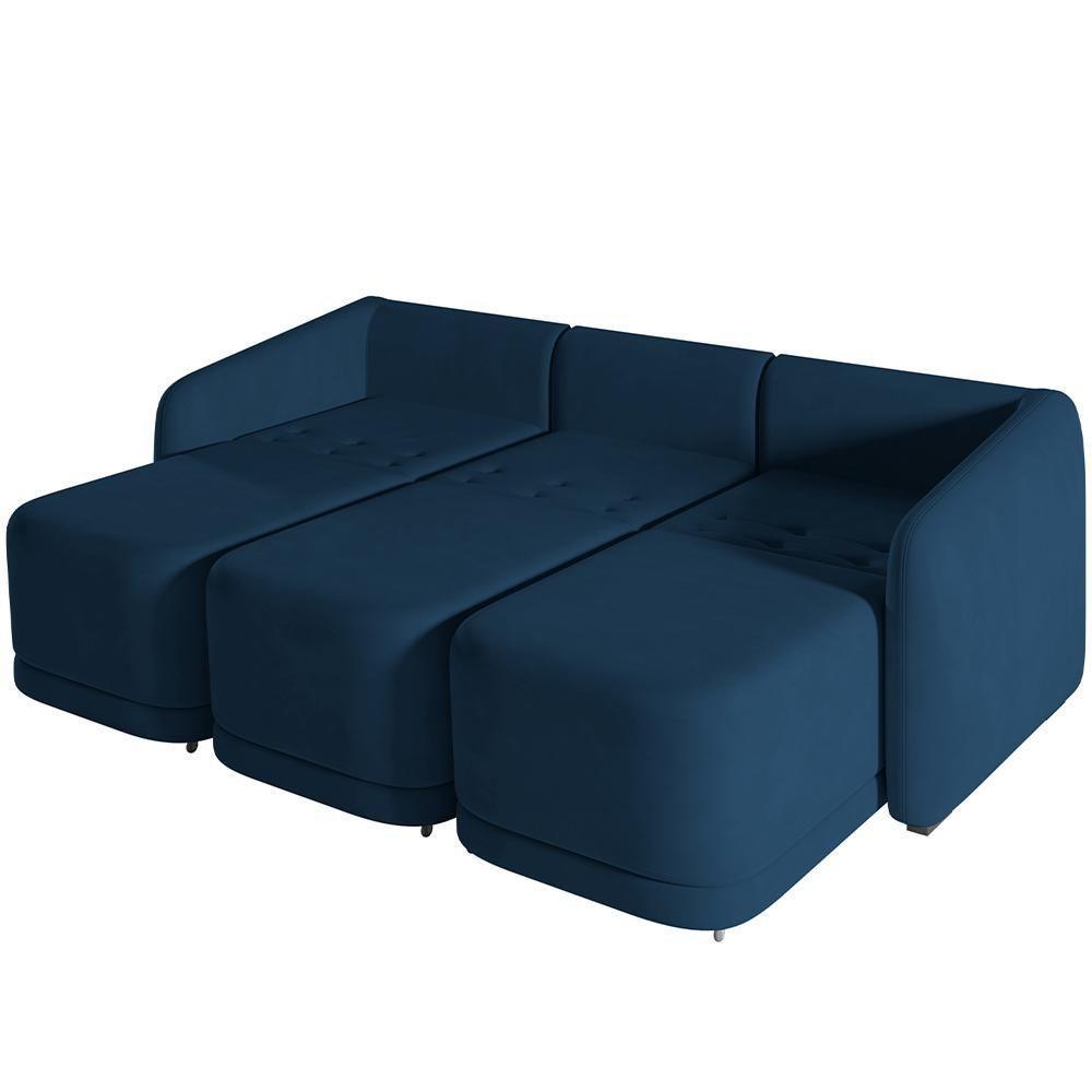 Sofá Cama Para Sala De Estar 3 Lugares 276cm Montserrat K01 Veludo Azul Marinho - Lyam Decor - 3