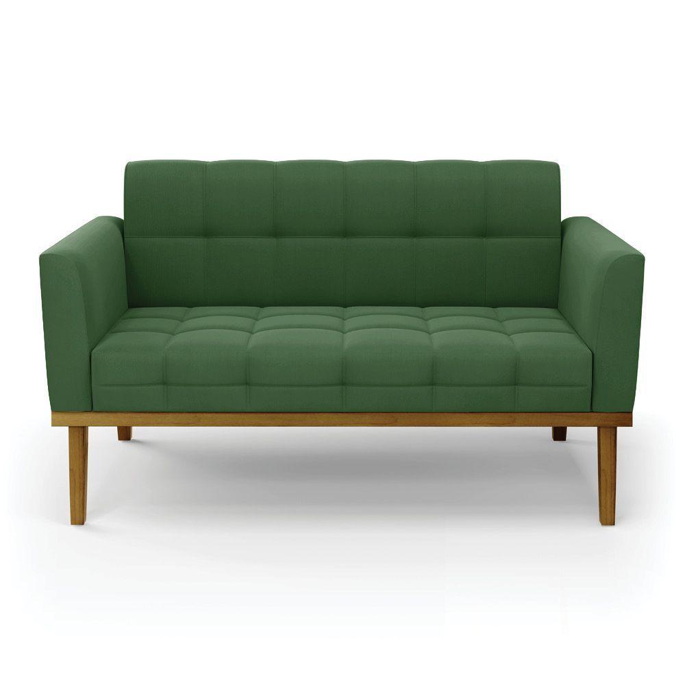 Sofá Namoradeira 2 Lugares Base De Madeira Castanho Elisa Suede D03 - Drossi Cor Verde - 5