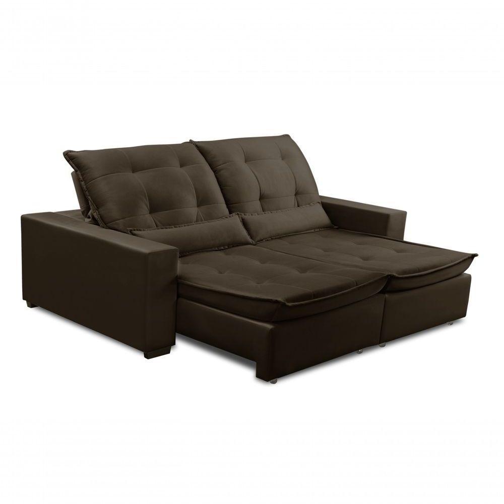 Sofa Retratil Reclinavel 2 Lugares 2,00m Atlantis Veludo Marrom Lansofbr - 2