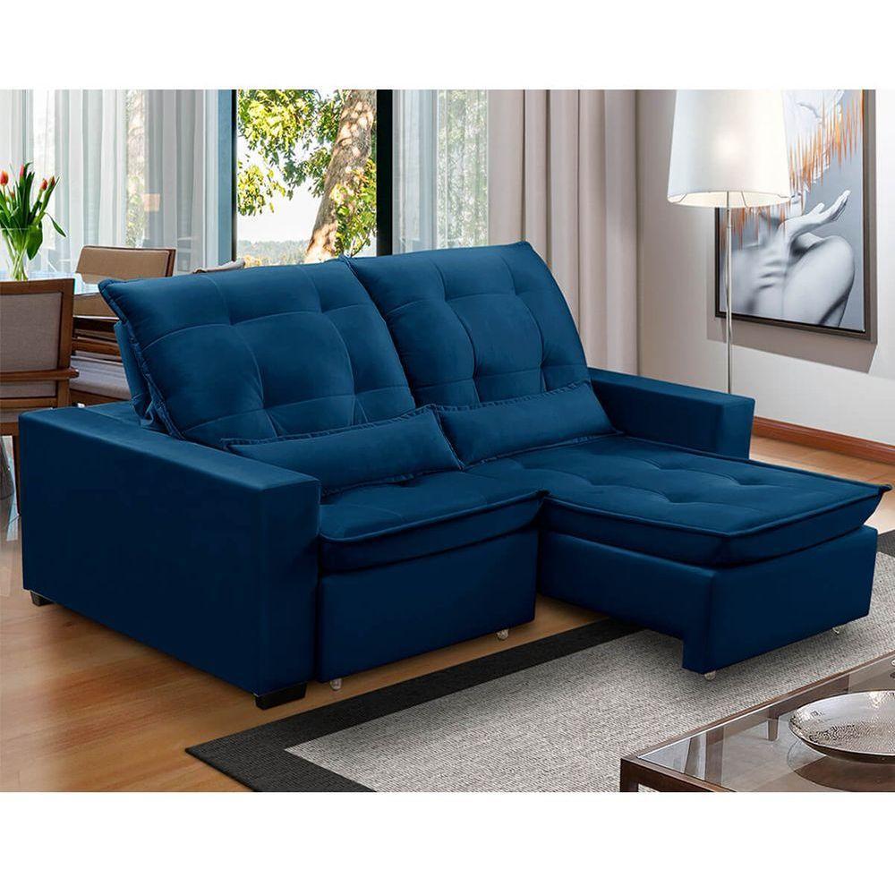 Sofa Retratil Reclinavel 2 Lugares 1,90m Atlantis Veludo Azul Marinho Lansofbr - 1