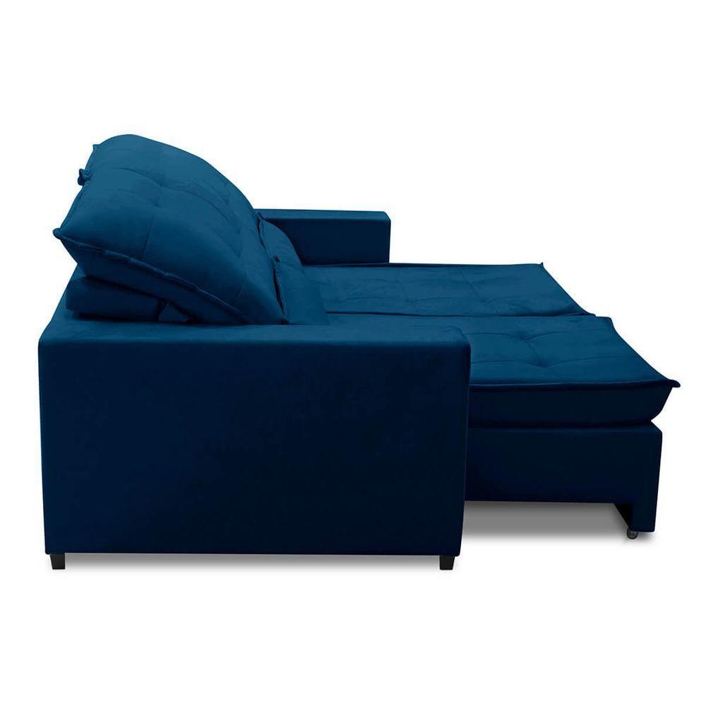 Sofa Retratil Reclinavel 2 Lugares 1,90m Atlantis Veludo Azul Marinho Lansofbr - 3