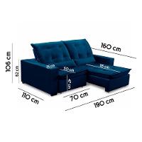 Sofa Retratil Reclinavel 2 Lugares 1,90m Atlantis Veludo Azul Marinho Lansofbr