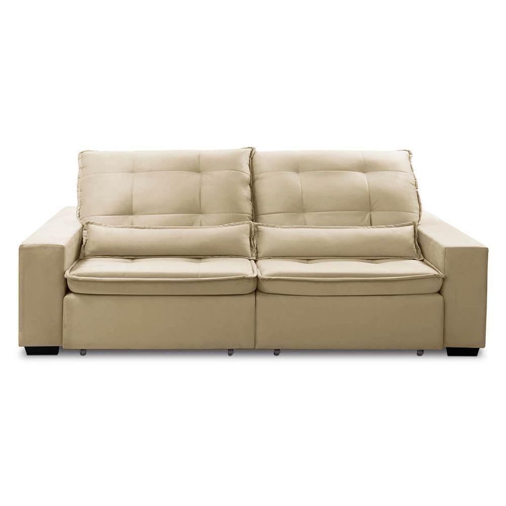Sofa Retratil Reclinavel 2 Lugares 2,10m Atlantis Veludo Bege Lansofbr - 7