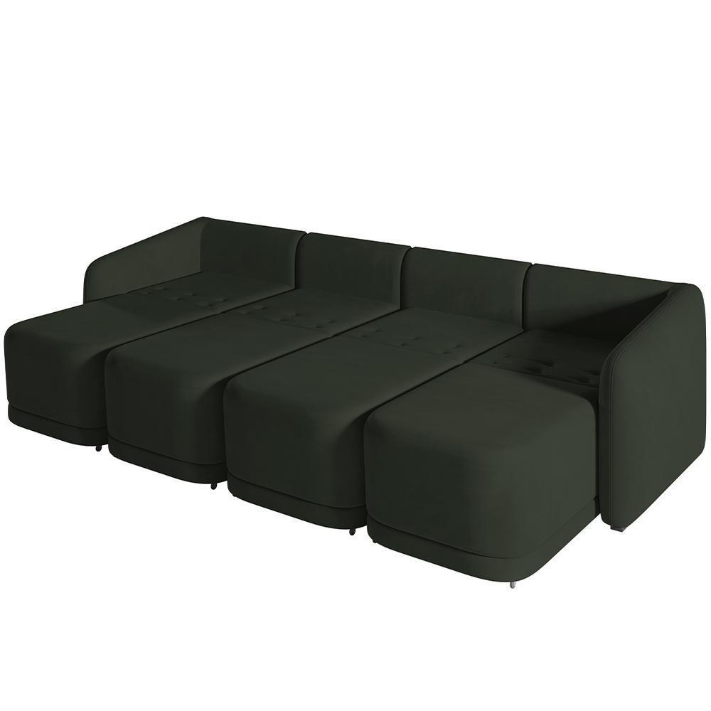 Sofá Cama Para Sala De Estar 4 Lugares 356cm Montserrat K01 Veludo Verde - Lyam Decor - 3