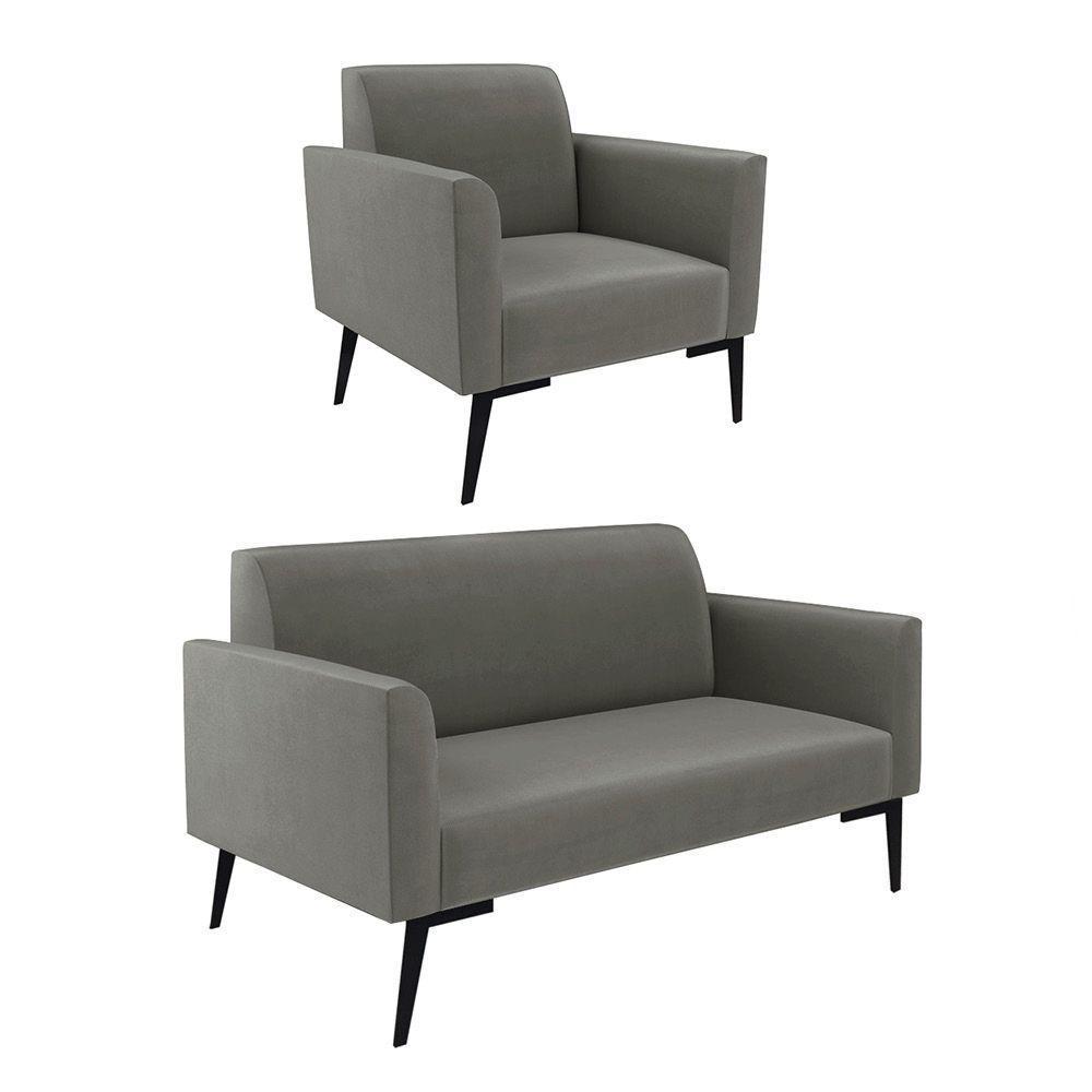 Sofá Namoradeira Com Poltrona Pés Villach Marisa Suede Grafite D03 - D'rossi - 1