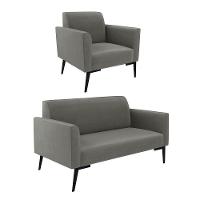 Sofá Namoradeira Com Poltrona Pés Villach Marisa Suede Grafite D03 - D'rossi - 1