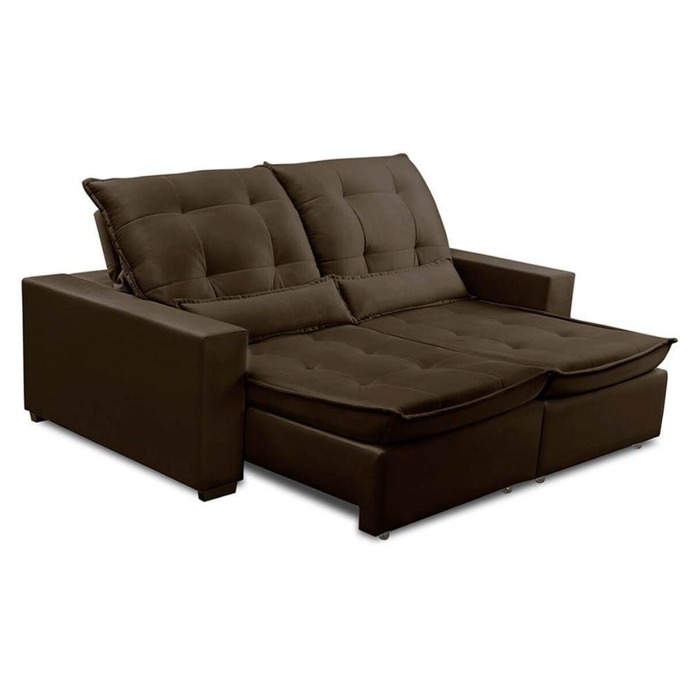 Sofa Retratil Reclinavel 2 Lugares 2,80m Atlantis Veludo Marrom Lansofbr - 1